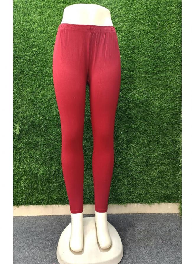 Cotton Maroon Casual Wear Plain Leggings